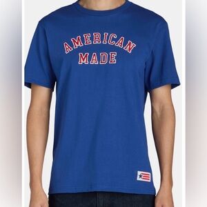 American Giant American Made T-Shirt Large Blue 100% Cotton USA Flag Patriot